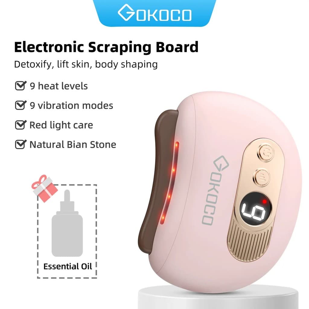 Dispositivo de Massagem Facial GOKOCO com Aquecimento |     Gua Sha Elétrico para Pescoço e Rosto