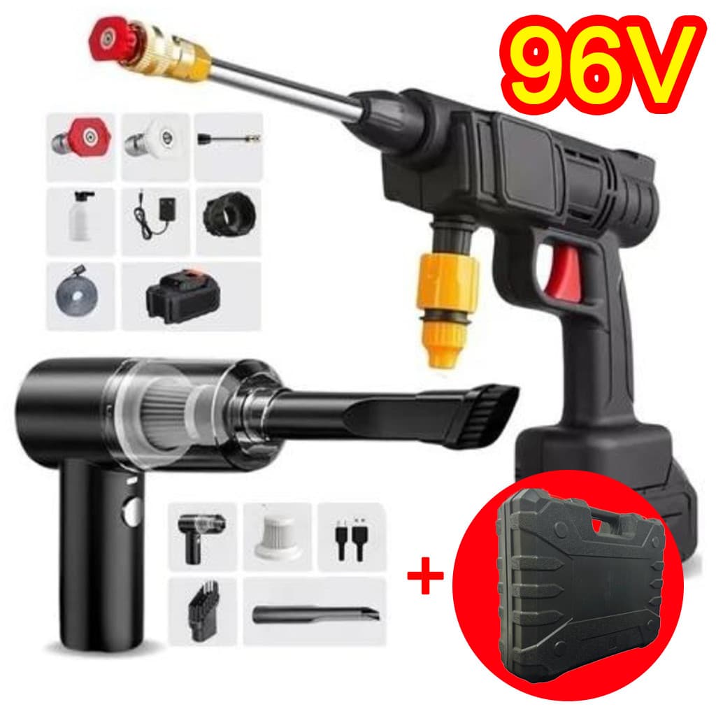 Pistola para Lavar Carro Com 96V  bateria + Aspirador de Pó Mini – Limpeza Rápida e Prática para Carros