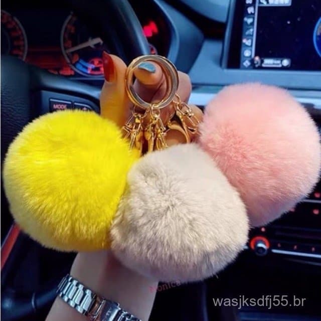 Conjunto de 5/10 chaveiros, com pingentes de bola/pom-pom/pelúcia/pelo sintético de coelho.