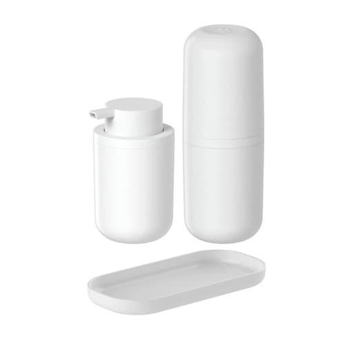 Kit Banheiro Porta Escova Dentes Sabonete Liquido Bandeja Branco Organizador Pratico