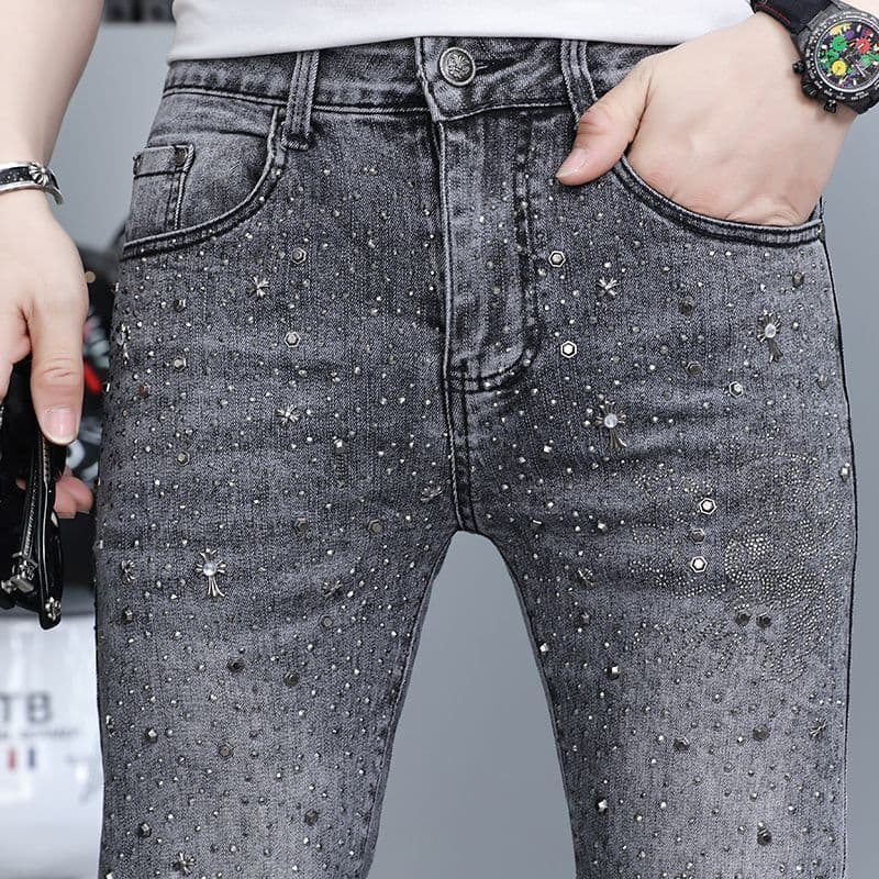 Americano High Street cinza quente diamante Gypsophila Jeans masculino feminino mesmo estilo 2026 novo estilo estirament