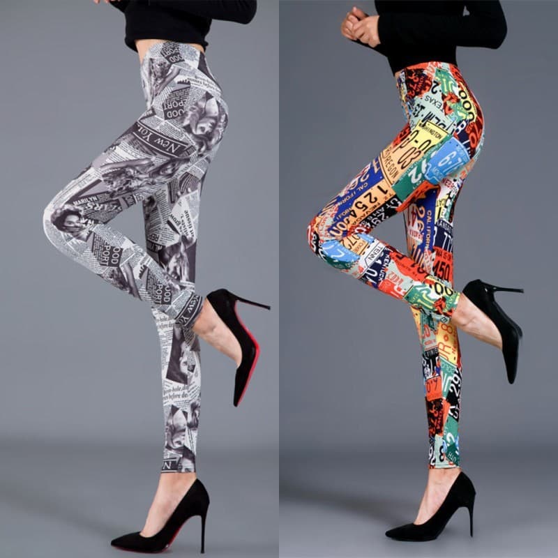 Primavera outono escovado leite seda carta impressa Leggings elástico fino-ajuste mais magro olhar calças magras beleza