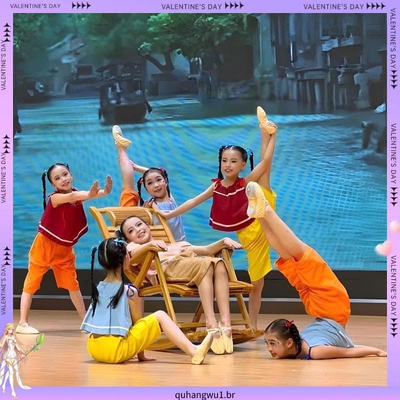 Fantasia infantil estilo Xiaohe, fantasia de dia de verão, um balançando a ponte da vovó, fantasia de dança