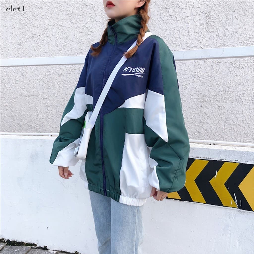 Jaqueta Unissex Estilo Hong Kong Color Block Para Casais Verão Ajuste Solto Primavera Casual