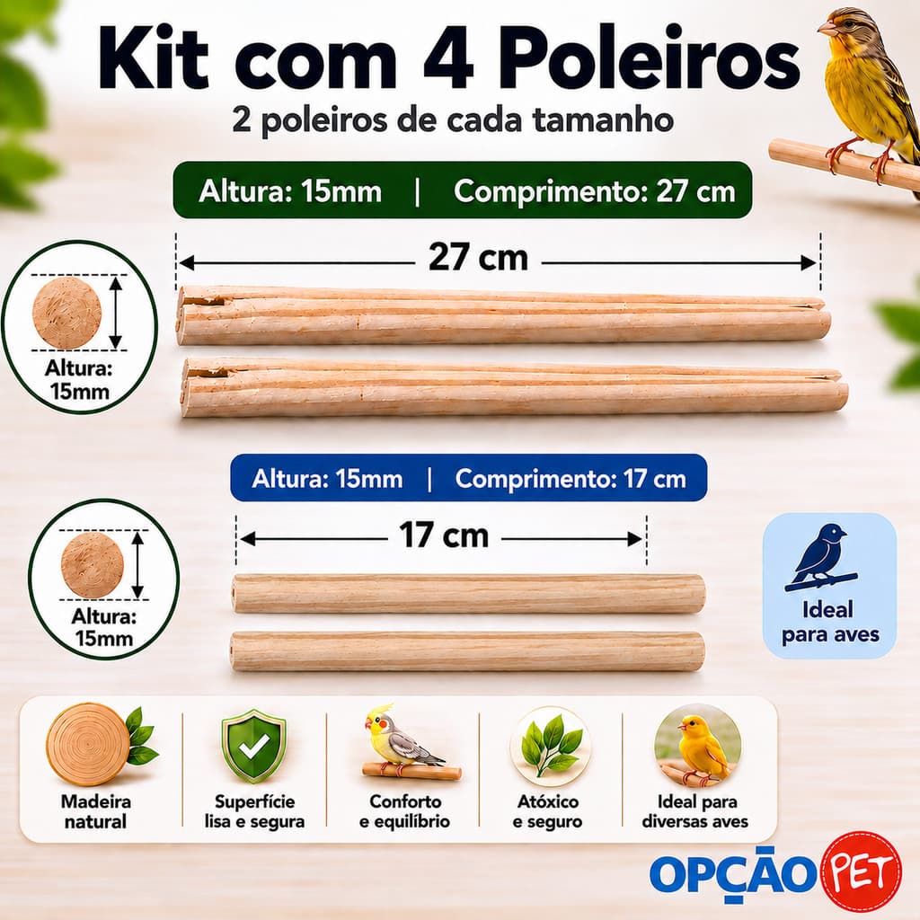 Kit Com 4  Poleiros  2x17cm e 2x27cm