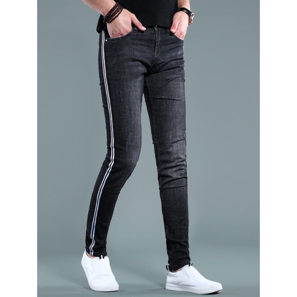 Calças de brim masculinas calças de brim pretas na moda magro-ajuste calças magras primavera verão rua Wear calças estir