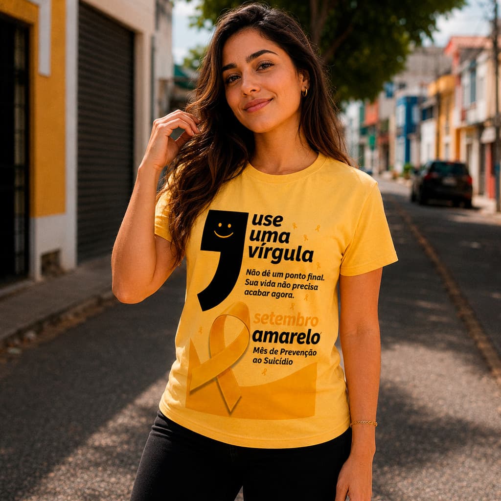 Camiseta Setembro Amarelo Use Vírgula Saúde Mental Unissex 100% Algodão Confortável Casual Adulto