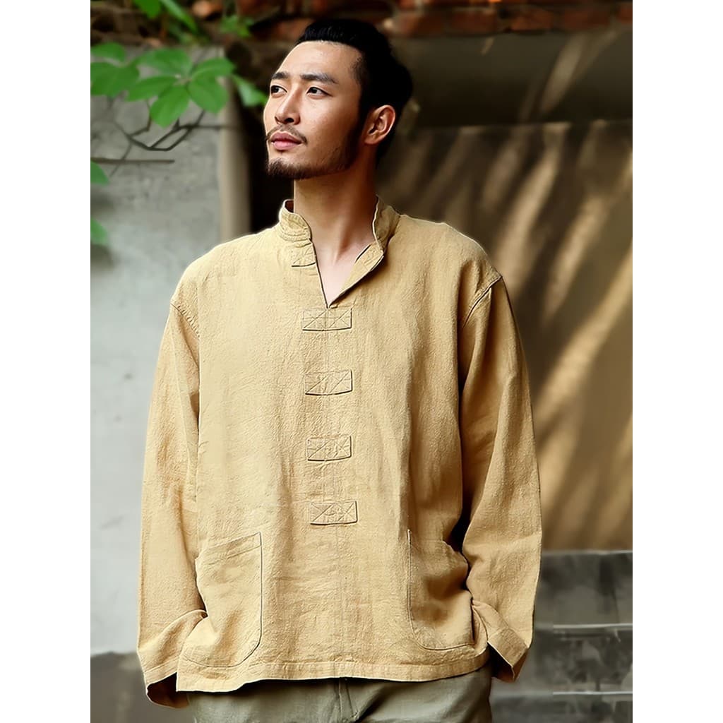 Nan Tang terno estilo chinês roupas masculinas literária Retro camiseta masculina de manga comprida tamanho grande com d