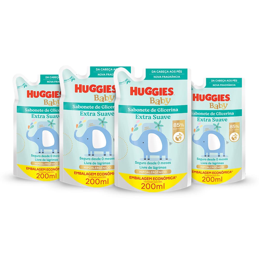 Kit 4 - Sabonete Refil Huggies Extra Suave 200 ml