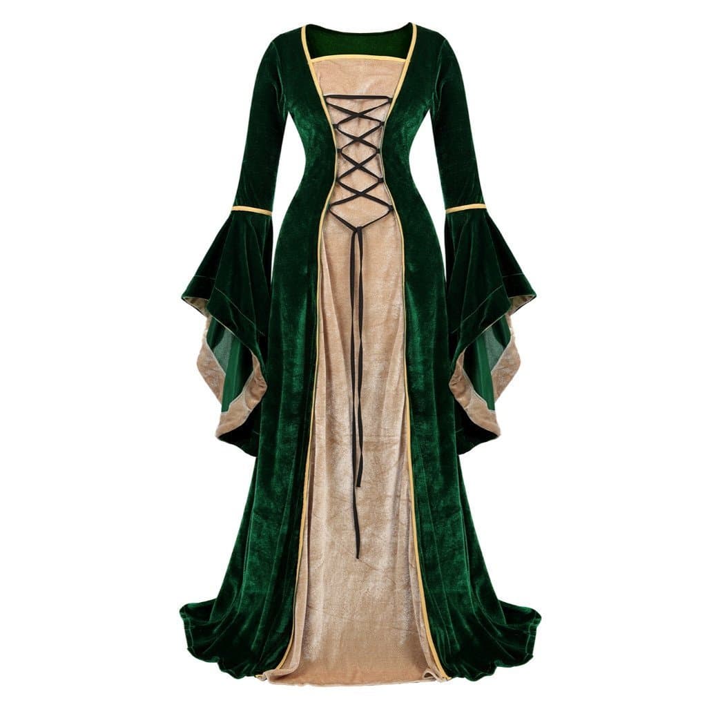 Vestido Longo de Veludo Feminino Estilo Renascentista Irlandês Vitoriano Medieval Luxuoso Retrô Fantasia Cosplay Tamanho