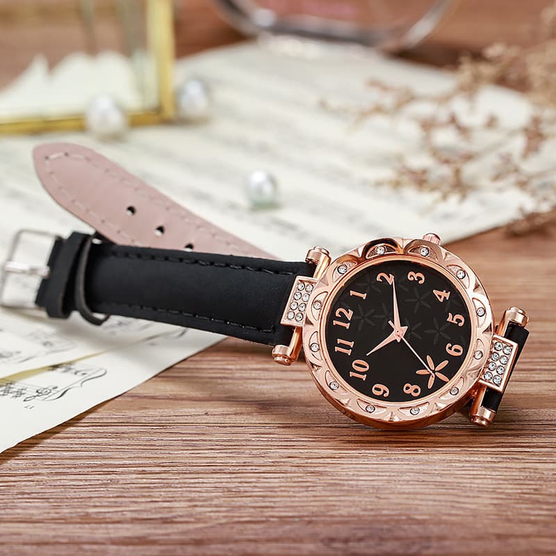 Novo relógio feminino popular, moderno e único, relógio de pulso minimalista, conjunto de relógio com pulseira de couro