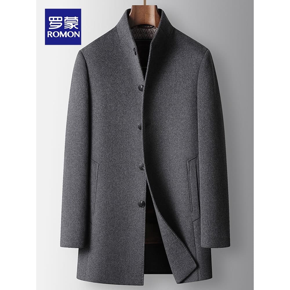 Lomon Casaco de lã masculino de meia-idade outono inverno engrossado forro quente dupla face suporte de lã Col