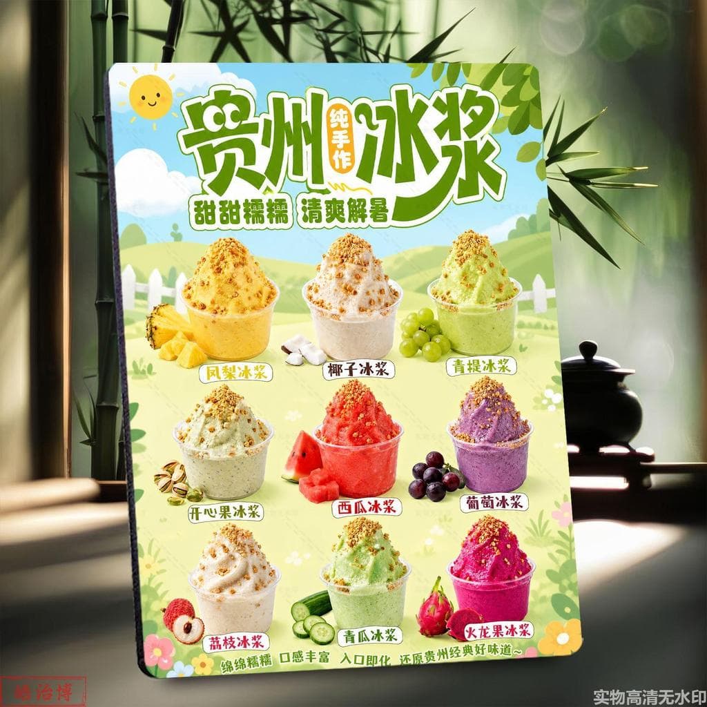 Guizhou artesanal frutas frescas polpa de gelo polpa de gelo açúcar loja de água placa de exibição promocional moldura d