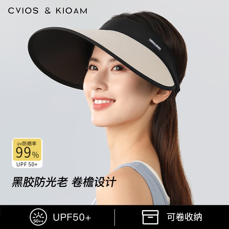 CviosKioam2026 Novo estilo vazio topo chapéu de sol feminino verão Anti-ultravioleta pára-sol ao ar livre vinil chapéu d