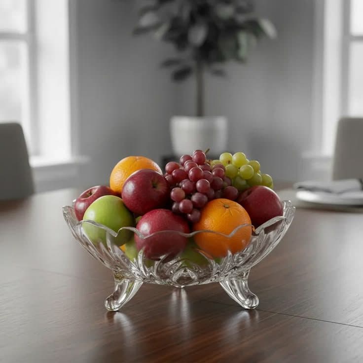 Centro de Mesa de Vidro com Pé Classic 1L Redondo 22,8cm Fruteira Decorativa Elegante Mesa Posta