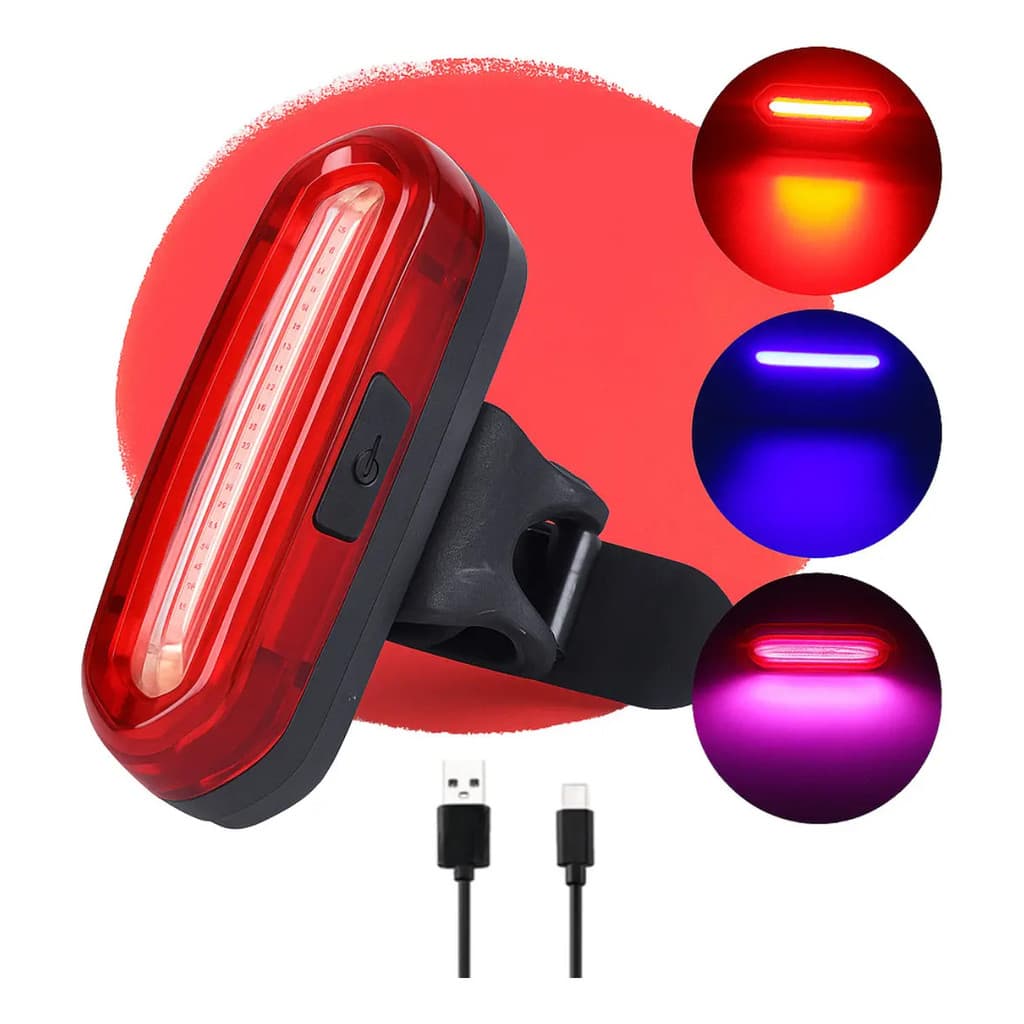 Luz traseira de sinalização para bicicleta recarregável por USB, disponível em 3 cores, muito brilhante.