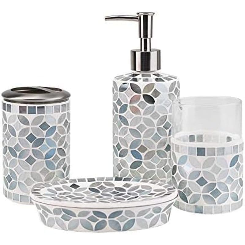 Conjunto De Acessórios De Banheiro Em Mosaico De Vidro Para Utensílios Domésticos De 4 Peças , Organizador De Banho Durá