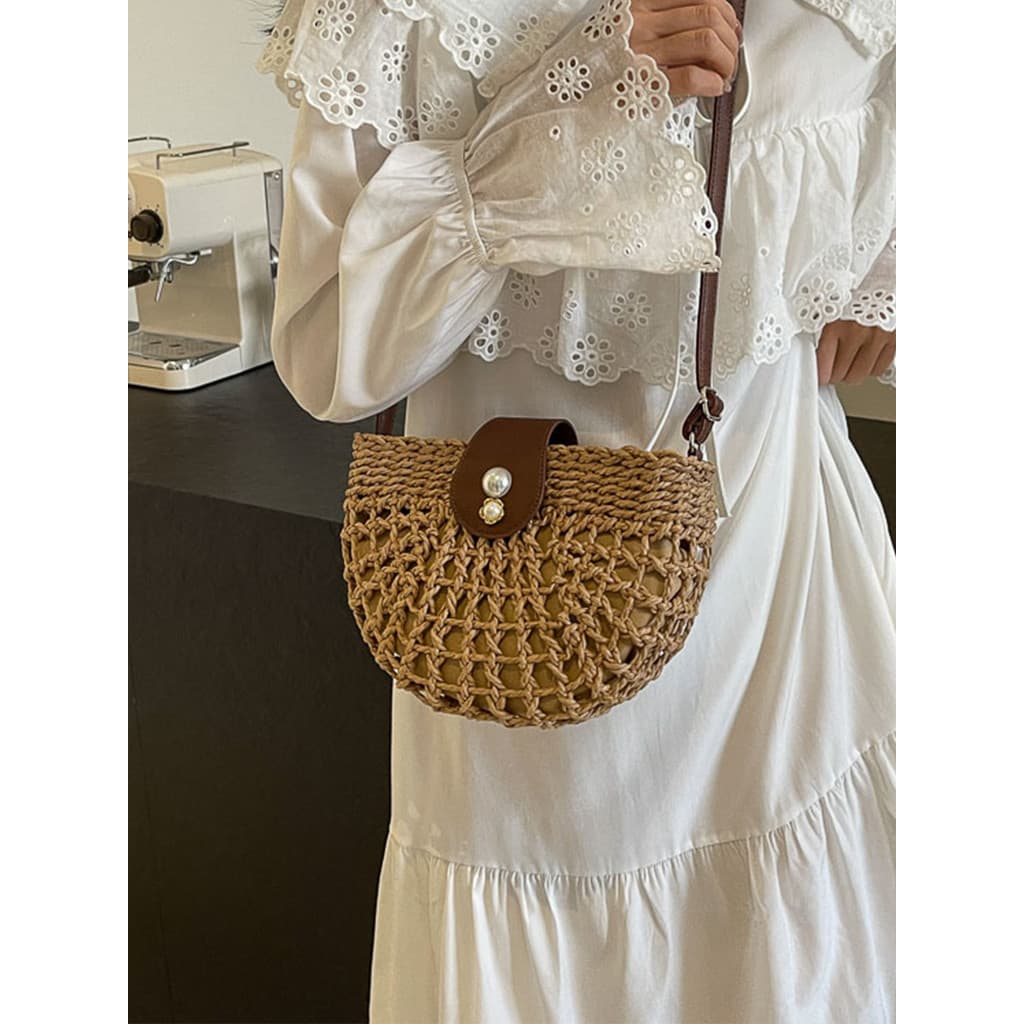 Bolsa de palha de verão feminina, bolsa de praia para férias à beira-mar 2026, bolsa de ombro transversal, bolsa pequena