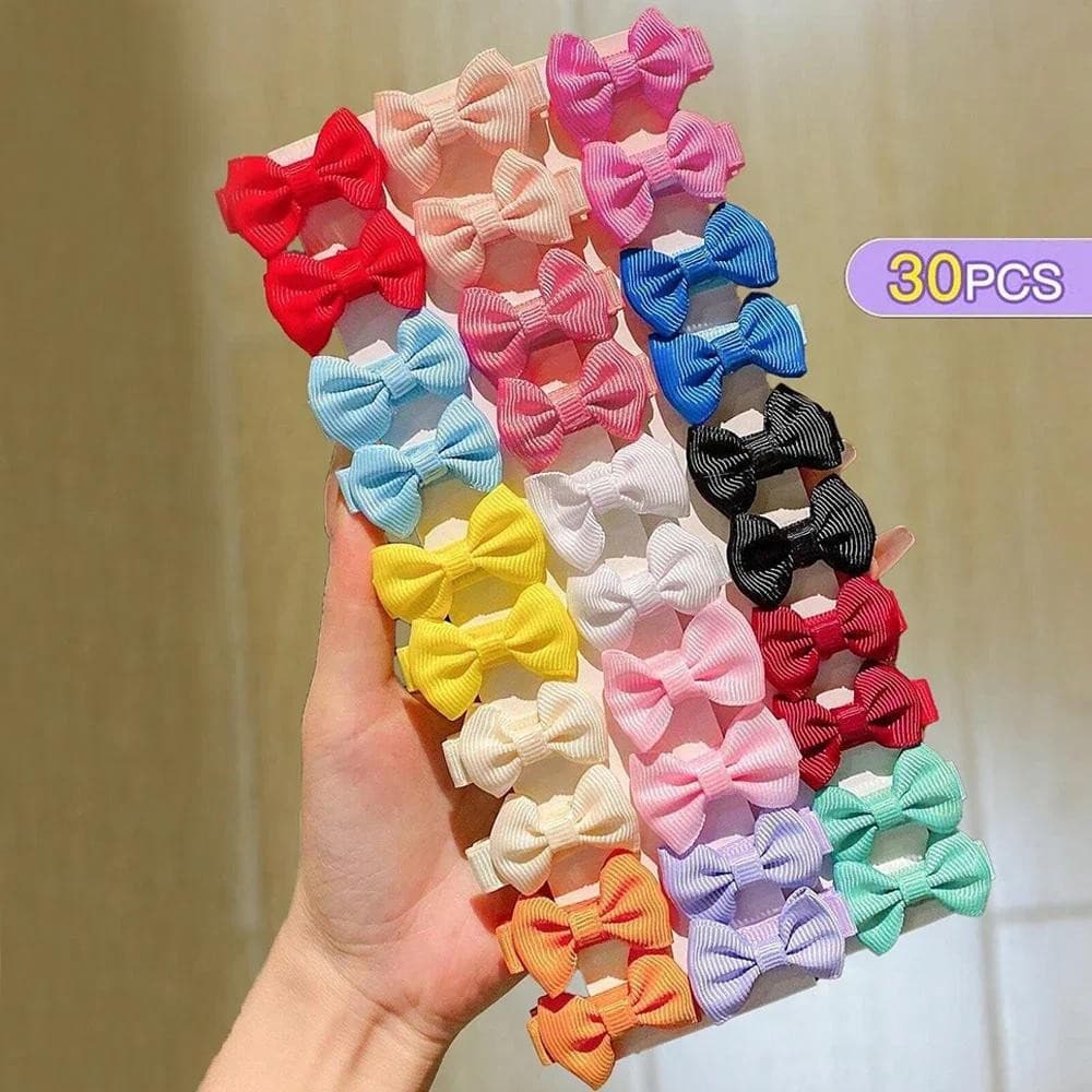 30 Pçs/Set Bonito Arco-Íris 1.5'Mini Bowbots Tecido Grampos De Cabelo Para Meninas Dopamina Cor Headwear Criança Acessór