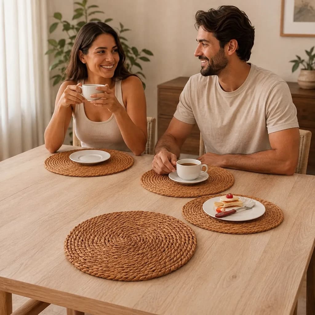 Descanso de mesa redondo 4 UM sousplat trançado 38cm jogo americano fibra natural artesanal supla protetor de mesa