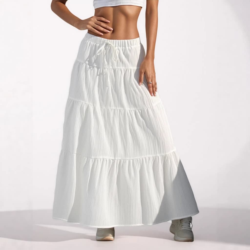 Roupas femininas transfronteiriças 2026 novo produto branco elegante saia amarrada saia Swing solta saia longa feminina