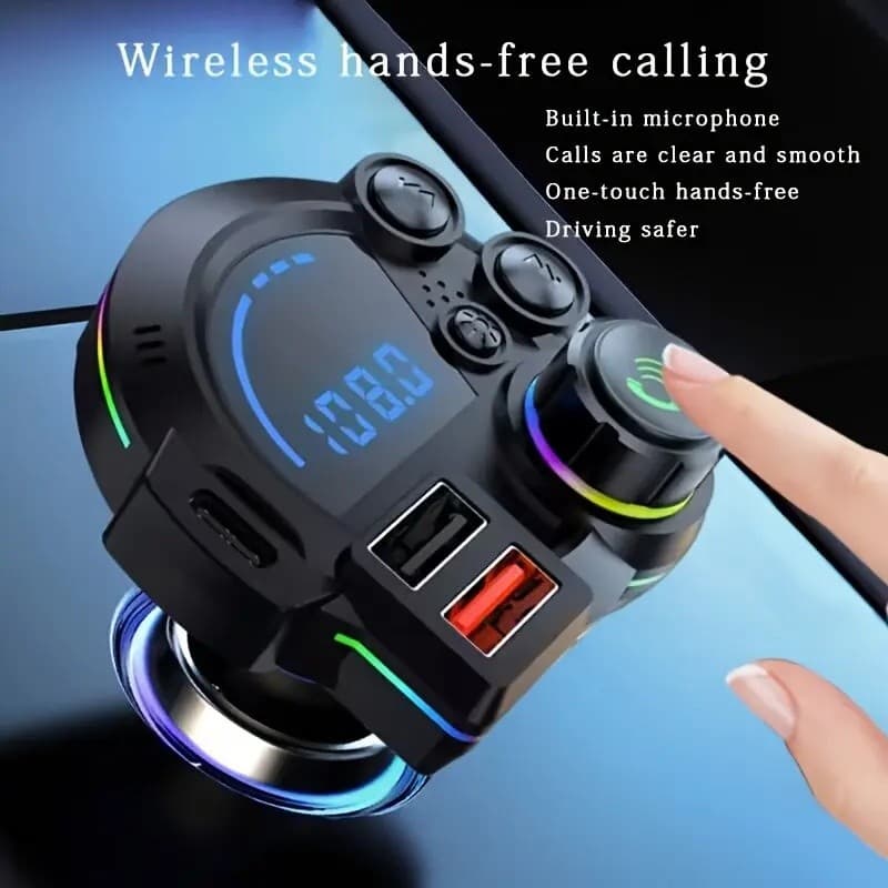Carregador de Carro PD30W Tipo-C e Transmissor FM Bluetooth 5.3, Reprodutor de MP3 Sem Fio com Duas Portas USB, Amplific