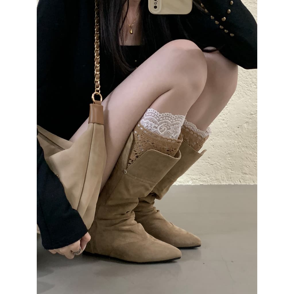 Estação europeia Wasteland estilo renda camurça botas finas botas femininas 2026 novo estilo botas longas botas de pilha