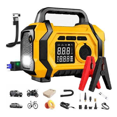 Auxiliar De Partida E Compressor De Ar 6 Em 1 Bateria descarregada de Carro, Moto, Motor a Diesel,Power Bank e inflaveis