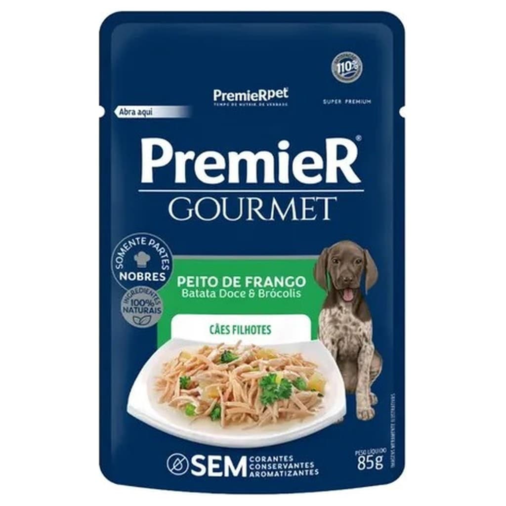 Ração Úmida Cachorro Filhote Premier Pet Gourmet Peito Frango Batata Doce Brócolis 85g Sachê