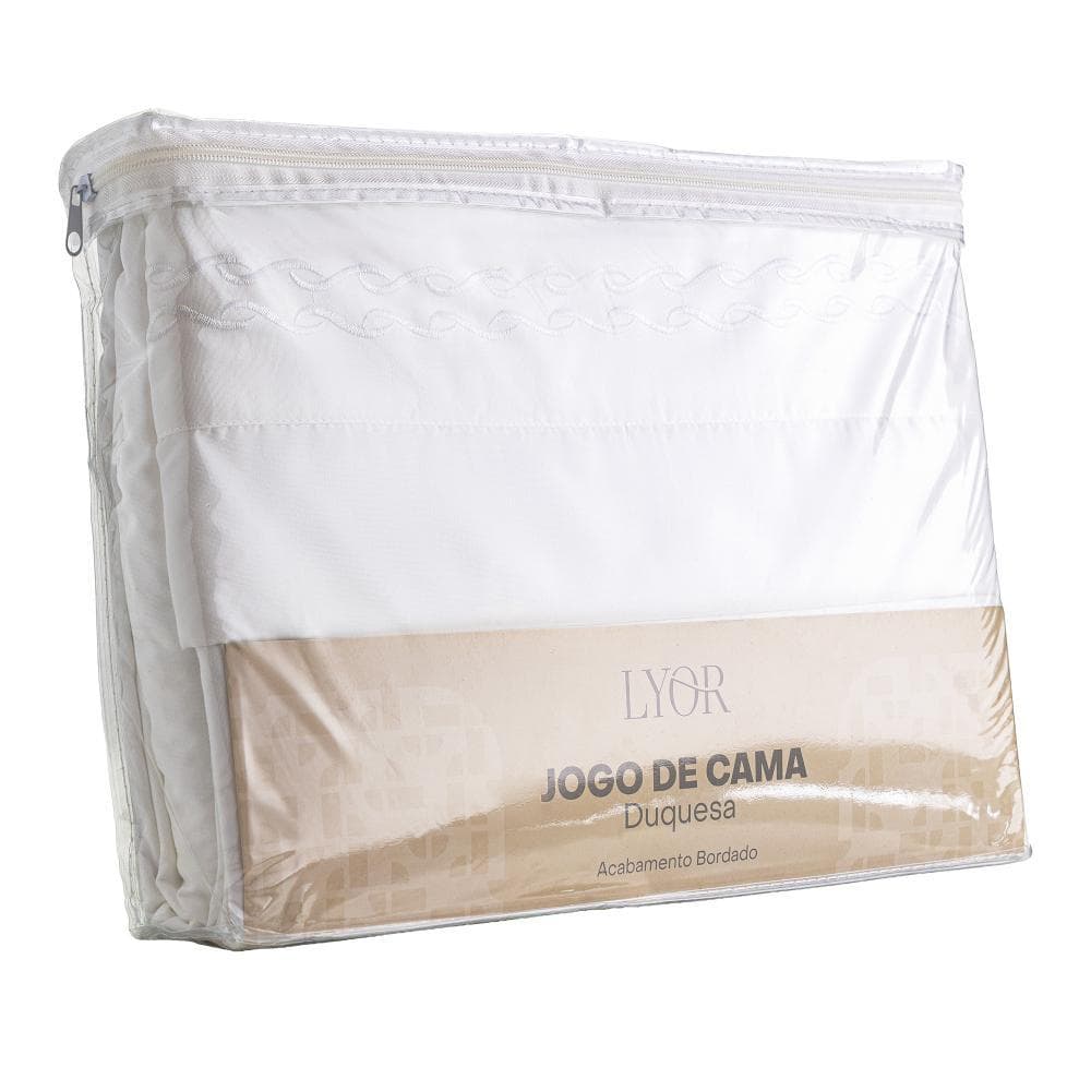 Jogo de Cama Bordado Queen Duquesa Branco Microfibra Lyor Lençol Fronha e Colcha para Quarto Cama Decoração Elegante Boa