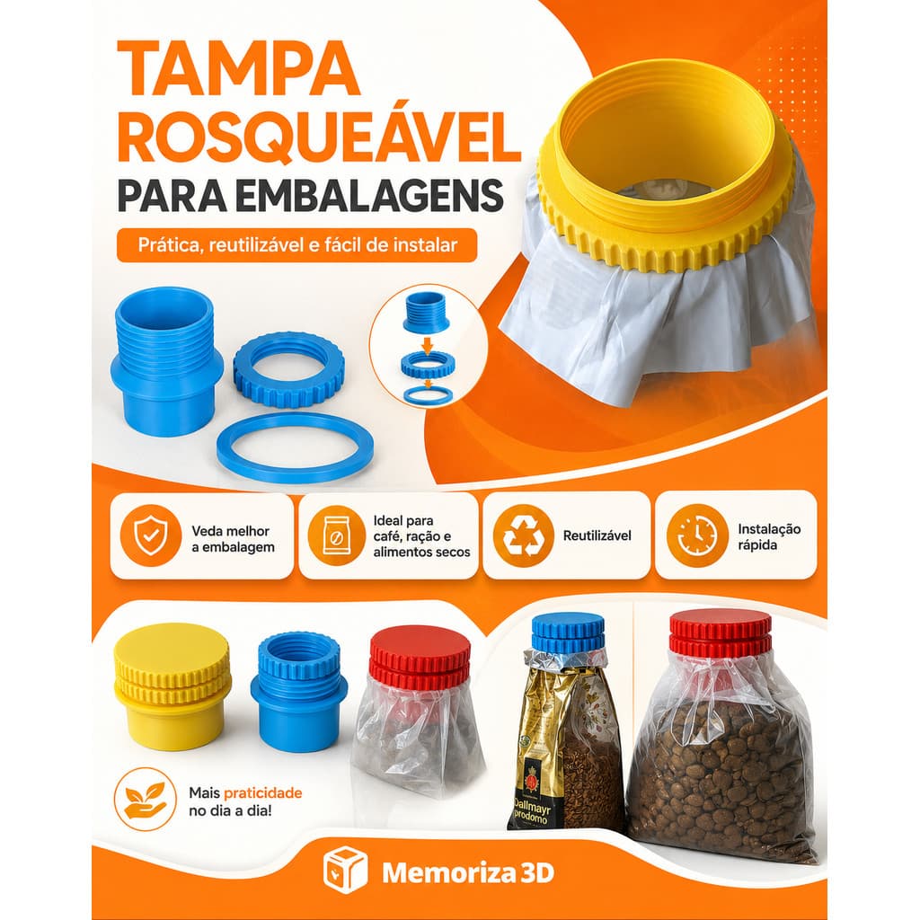 Tampa Dosadora Rosqueável para Sacos de Ração e Alimentos | Reutilizável com Vedação