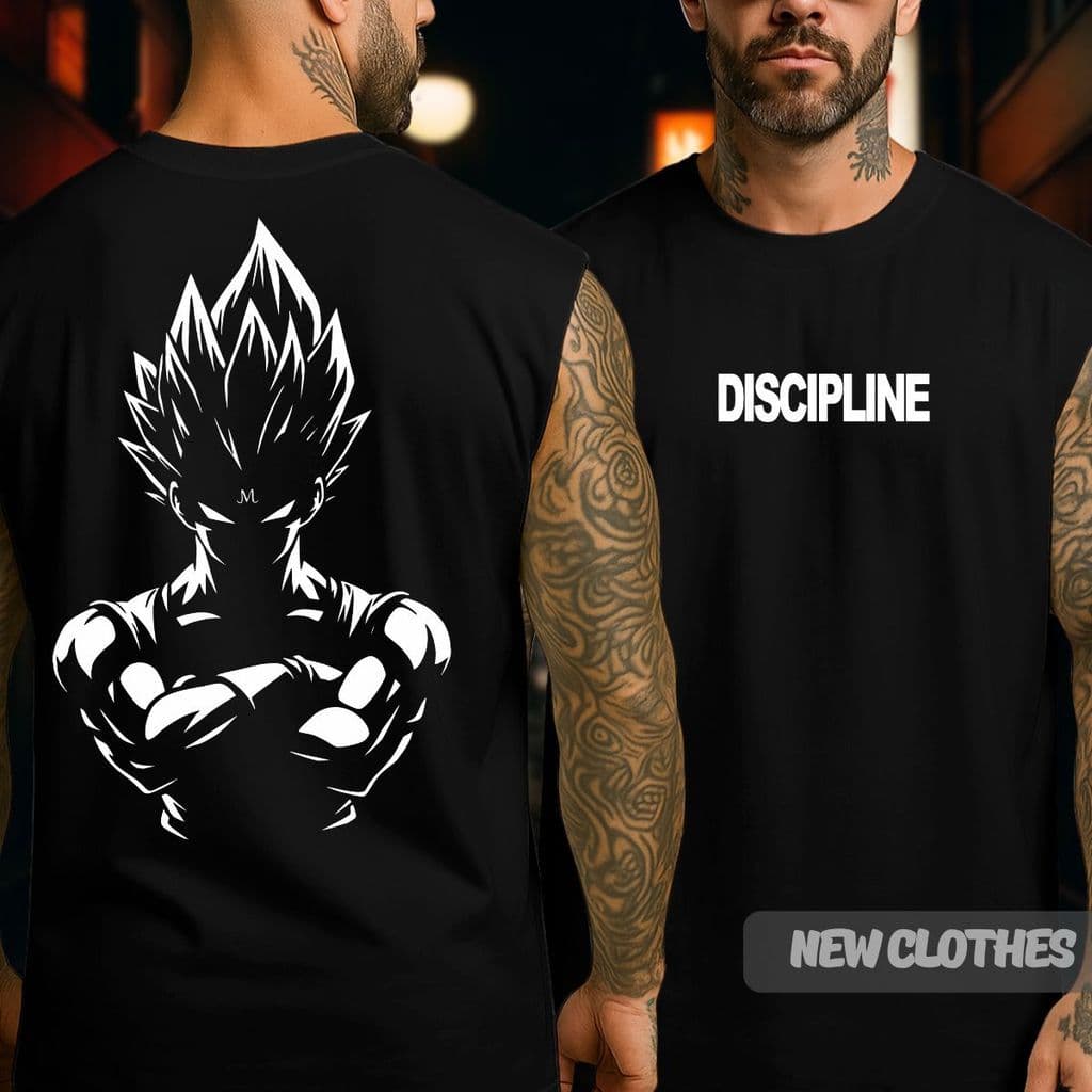 Regata Machão Oversized Academia Vegeta Discipline Treino Anime Dragon Ball Streetwear
