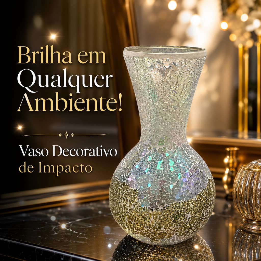 Vaso Decorativo 28cm Vaso de Vidro para Flores Centro de Mesa Decorativo com Mosaico Espelhado para Decoração de Sala