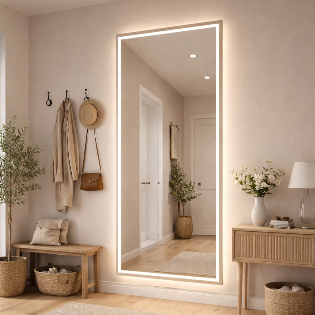 Espelho Grande Com Led 3 Cores Touch 180X90cm Corpo Inteiro Jateado Entrega Rapida