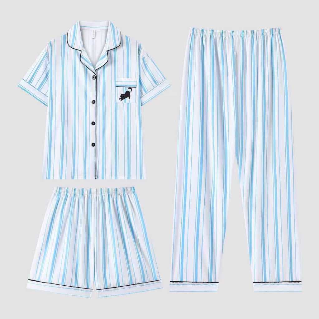 2026 novo estilo pijamas femininos verão seda gelo com almofada no peito simulação seda fina calças de manga curta três