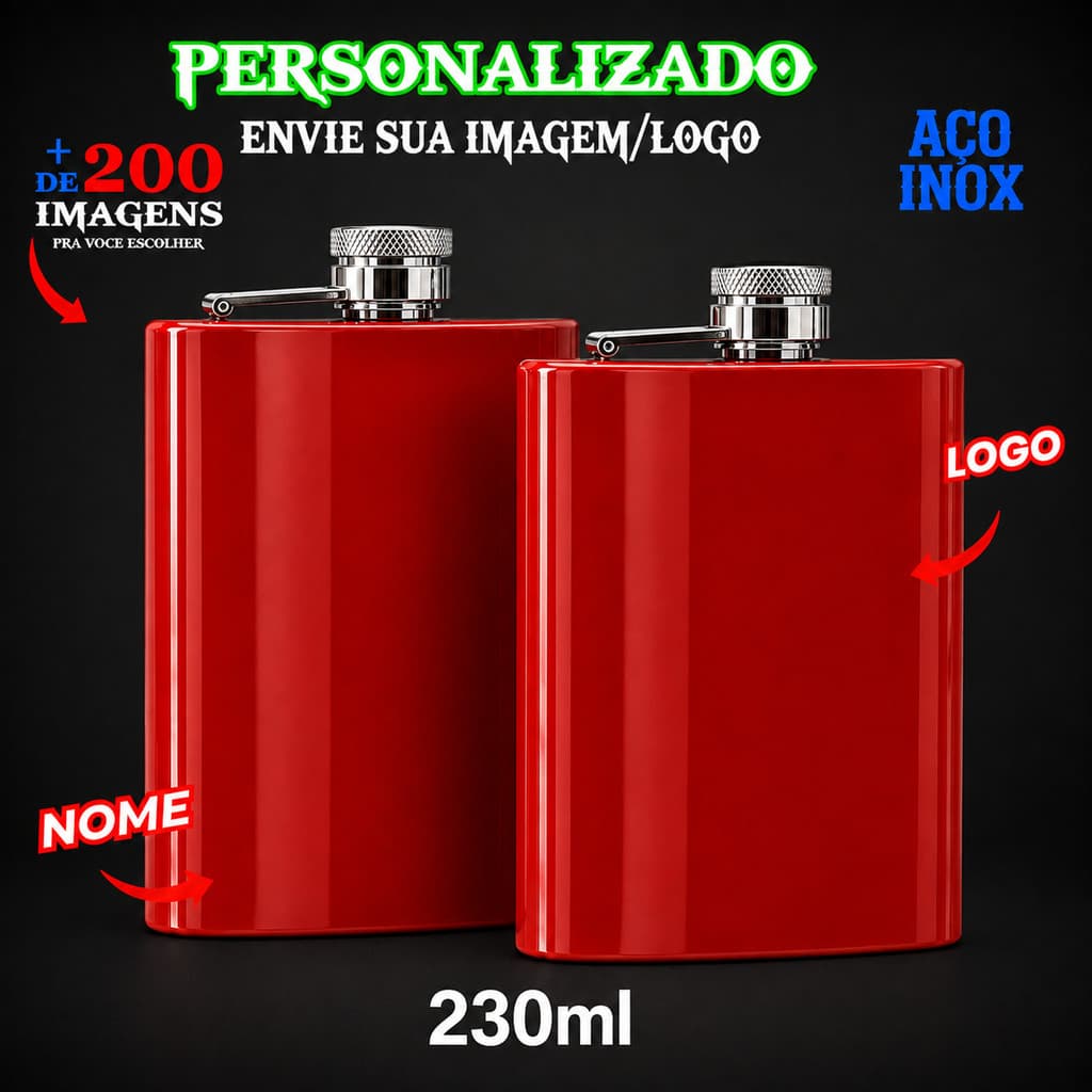 Kit 2 Cantil De Bolso Aço Personalizado Bebidas Whisky Vodka Gravado Nome & Imagem