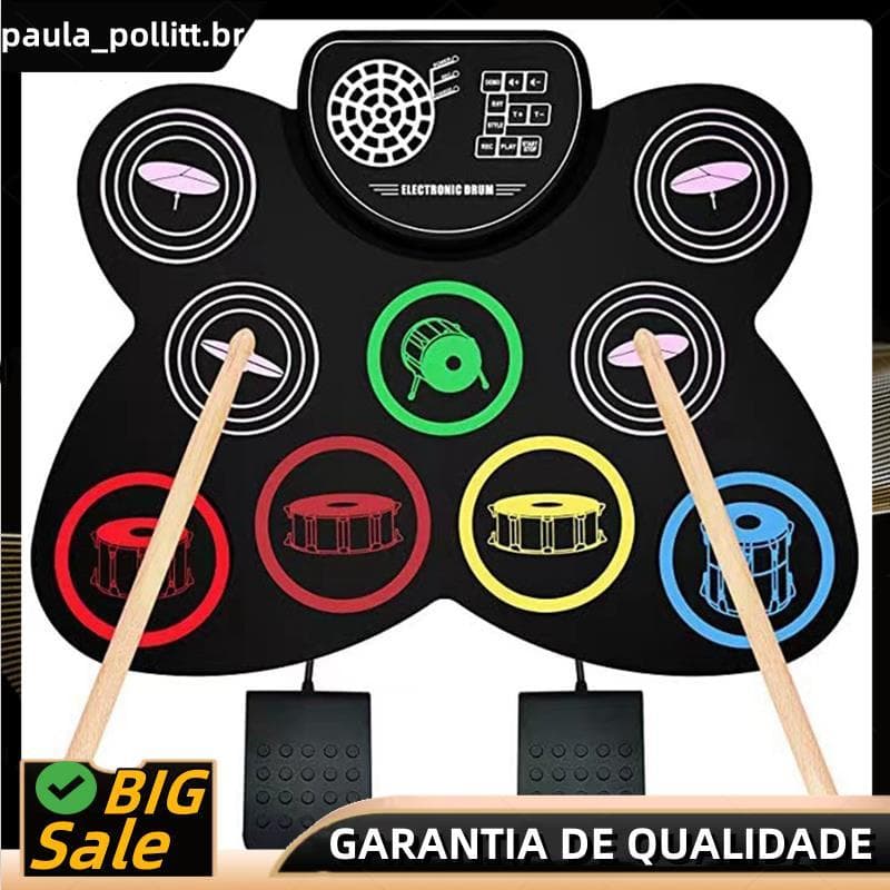 Tambores Eletrônicos Conjunto De Tambor De Silicone Mão Rolo Suporta Jogos BT Alto-Falante Duplo Portátil Bateria Elétri
