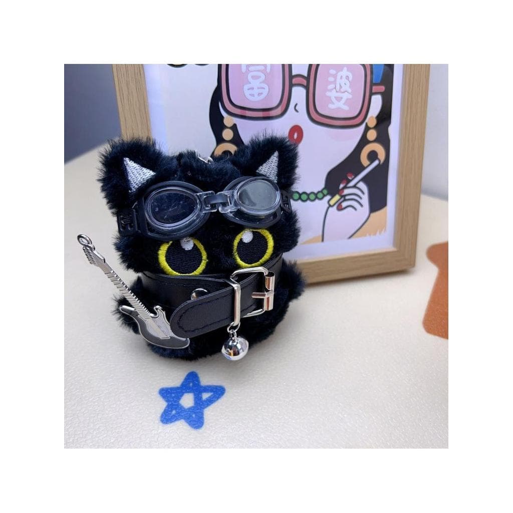 Grande olho gato preto pingente estilo Punk pequeno gato preto pelúcia chaveiro saco pingente Rock gatinho presente do f