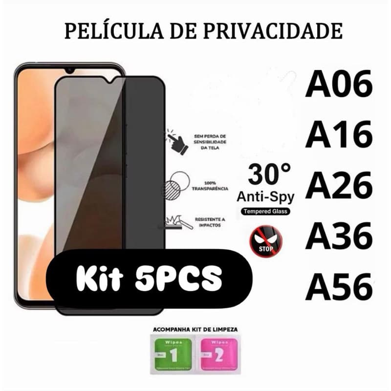 kit 5 PCS Película 3D Privacidade Para Samsung A06 A16 A26 A36 A56