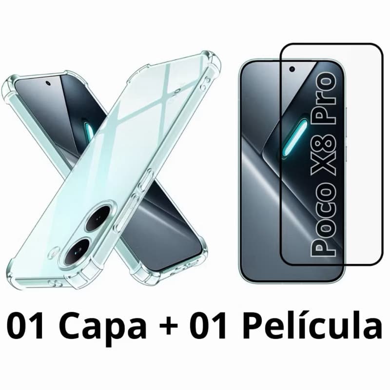 Kit Capa Transparente TPU POCO X8Pro/POCO X8Pro Max+ Pelicula 3D Vidro