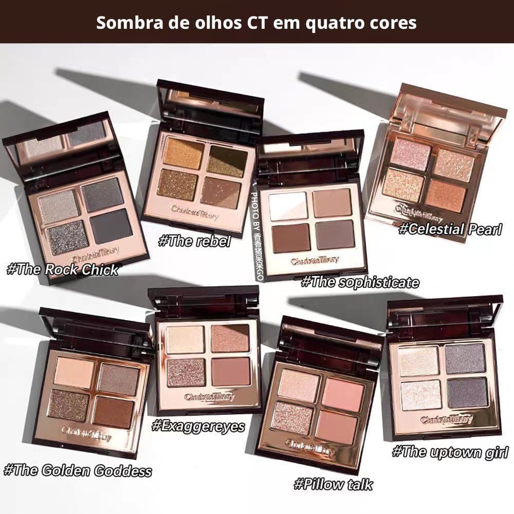 Charlotte Tilbury CT Sombra de olhos de quatro cores 5,5g Pillow Talk Exagger Eyes maquiagem com glitter rosa-marron