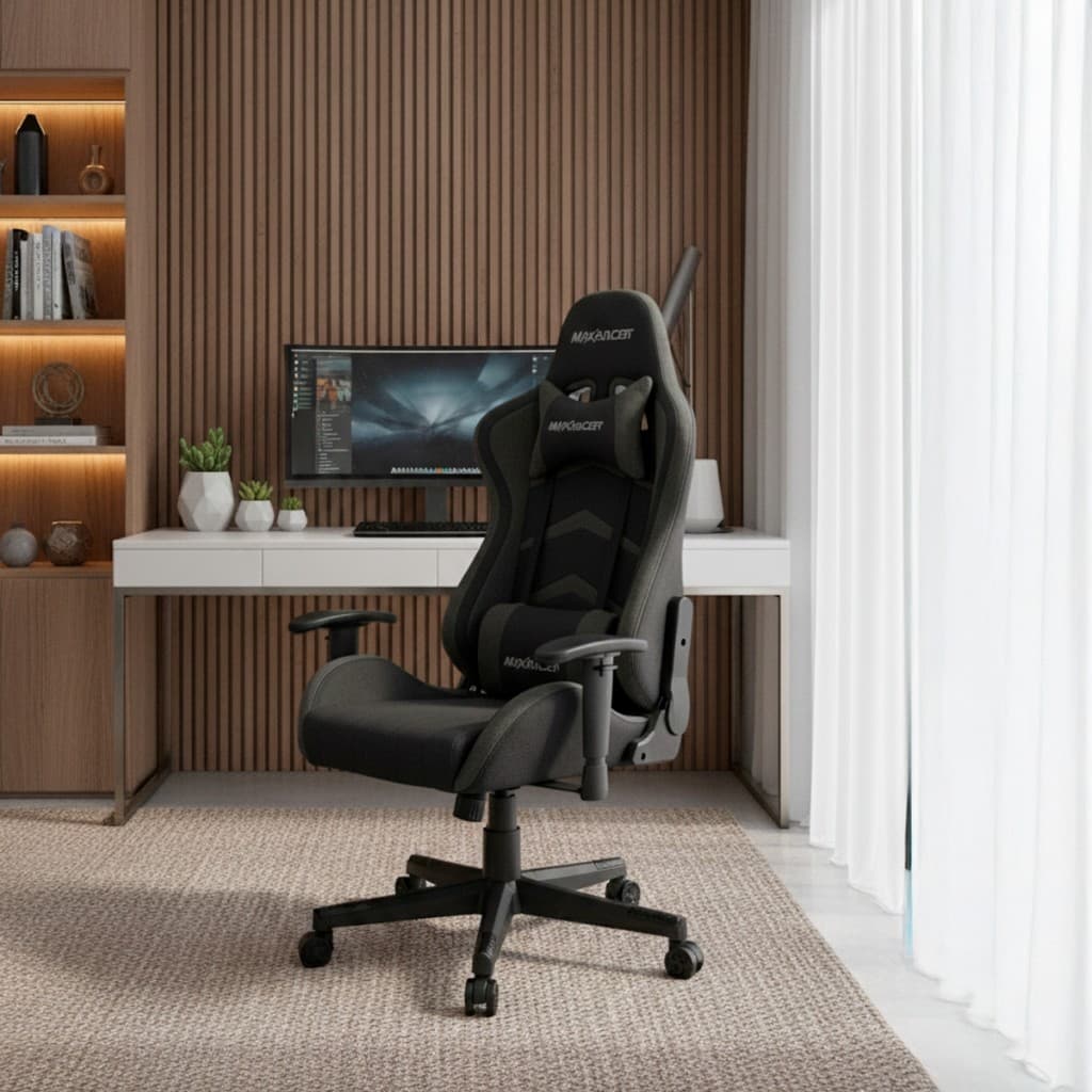 Cadeira Gamer Ergonômica Aggressive Preto Mesclado Escritório Presidencial Reclinável Confortável Home Office em Tecido