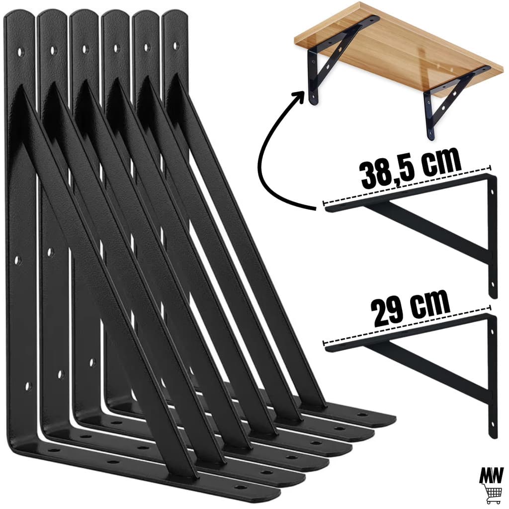 Kit de Suporte 38,5cm - 29cm Preta Mãos Francesas Canto de Prateleira Reforçado