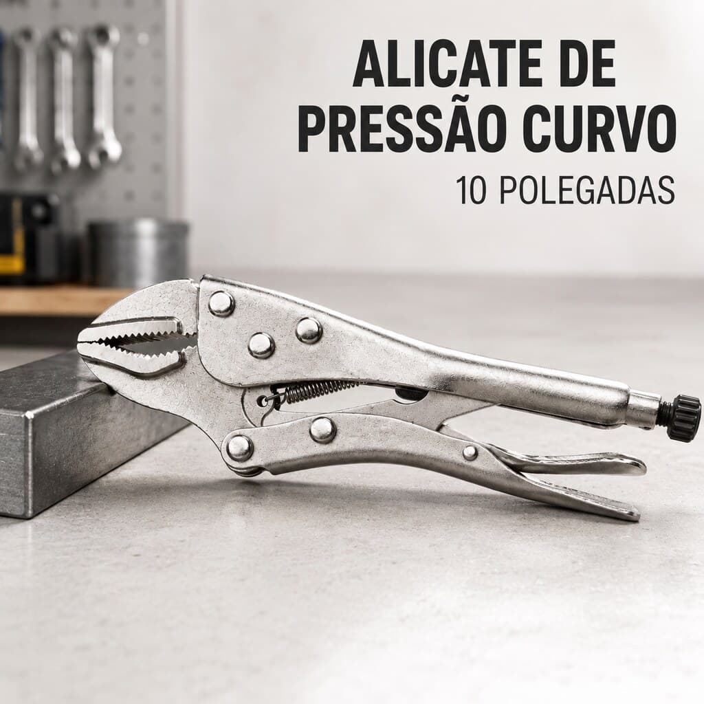 Alicate de Pressão com Mandíbula Triangular, Acabamento Cromado e Regulagem de Abertura