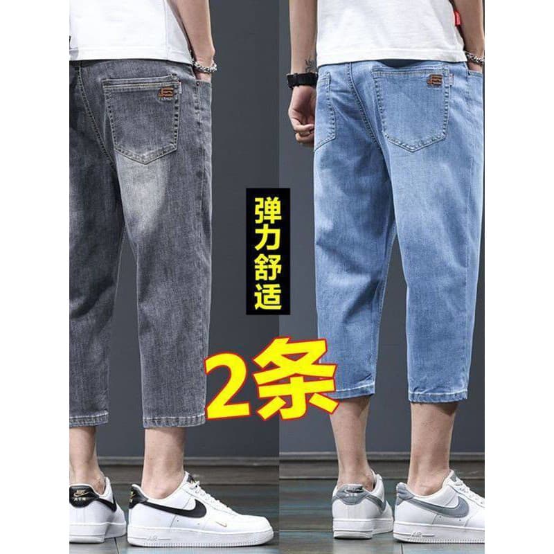 Oito pontos Shorts jeans masculinos verão estilo fino elástico solto em linha reta Casual 2026 novo simples All-Match