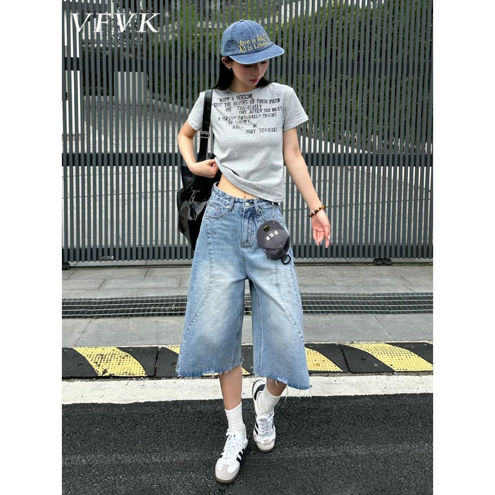 Vfvk estilo americano calças cortadas femininas estilo outono pequenos Jeans feminino 2026 novo estilo calças de perna l