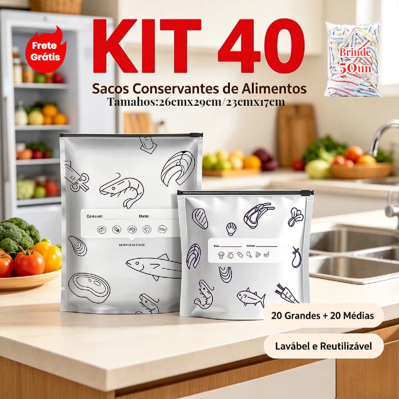Kit 40 + 50 brindes GRÁTIS Saco de Armazenamento de Alimentos de Alumínio Reutilizável Grande Capacidade Ziplock À Prova