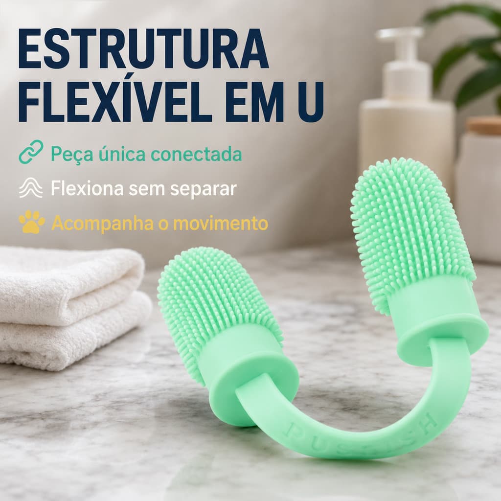 Escova de Dente Pet Silicone Ultra Macia Duplo Dedo 360 com Estojo para Limpeza Dental de Cães e Gatos