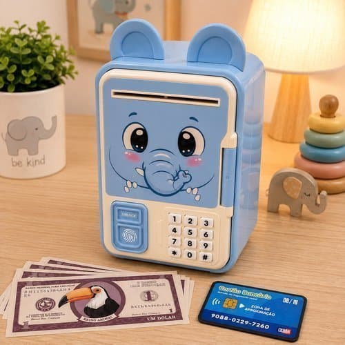 Cofrinho Eletrônico Infantil de Elefante com Senha e Impressão Digital