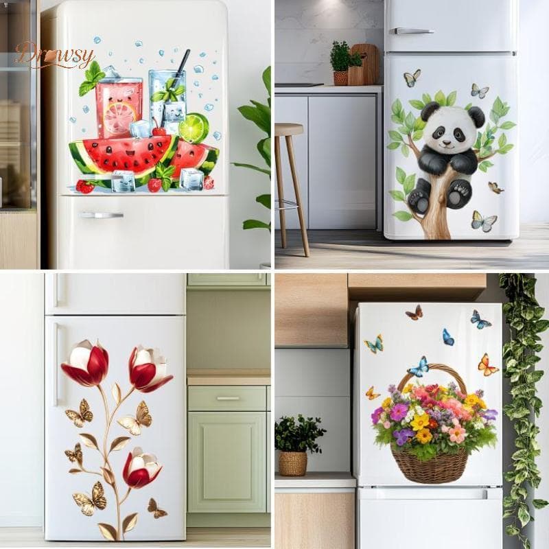 Drowsy Verão Melancia Bebida Parede Stier Casca E Sti Decalque Para Cozinha Geladeira Removível Arte De Frutas Área De J